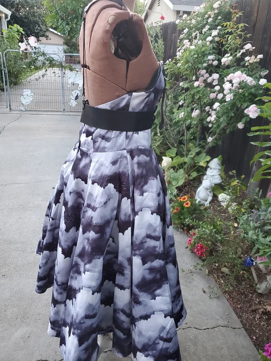 Weasel Wear Cloud-Pattern Strapless Fit-and-Flare Dress with Black Harness - Picture 6 of 13